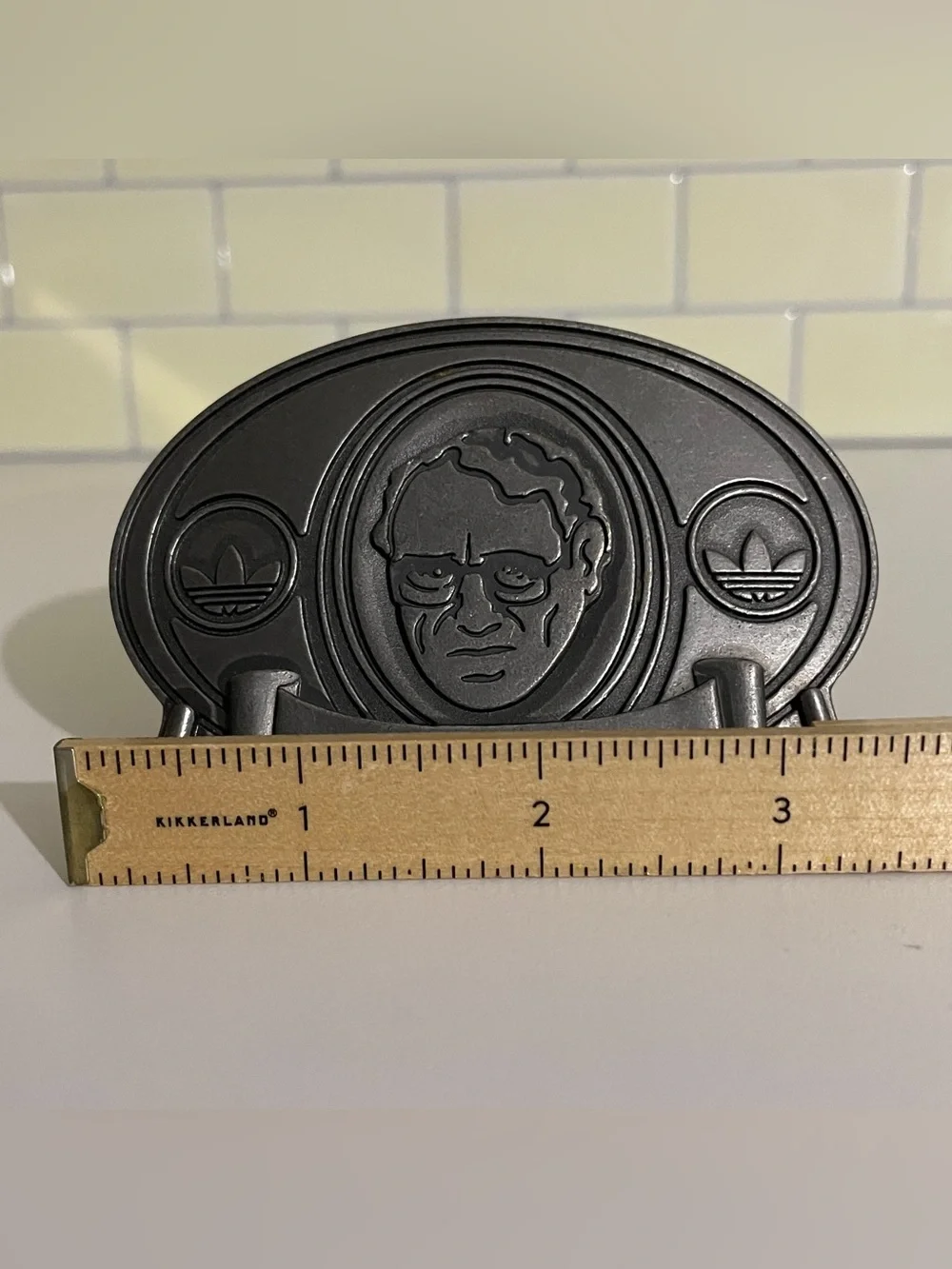 adidas 'adi dassler' Embossed Metal Belt Buckle